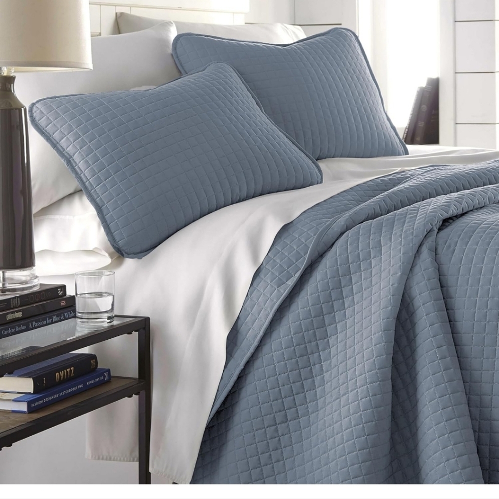 South Shore Fine Linens | Slate Blue Queen Quilted Bedding Set 2 Shams